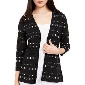 Alfani Black/White Dot Stitch 3/4 Sleeve Cardigan Size L